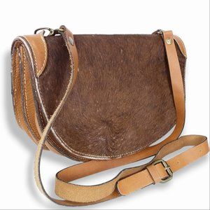 Patricia Nash Crossbody Saddle Bag Cowhide Calf Hair Pebbled Leather Western